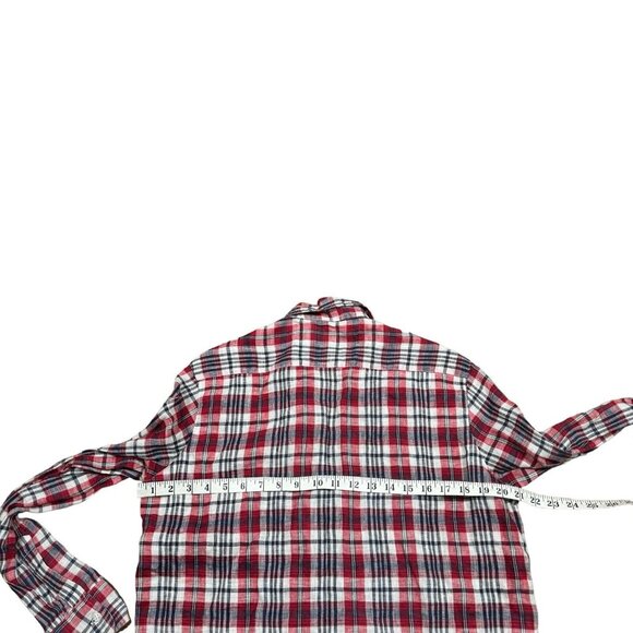FRANK & EILEEN Shirt Women's Sz Small Red Blue Plaid Eileen 100% Linen Button Up - Picture 8 of 11